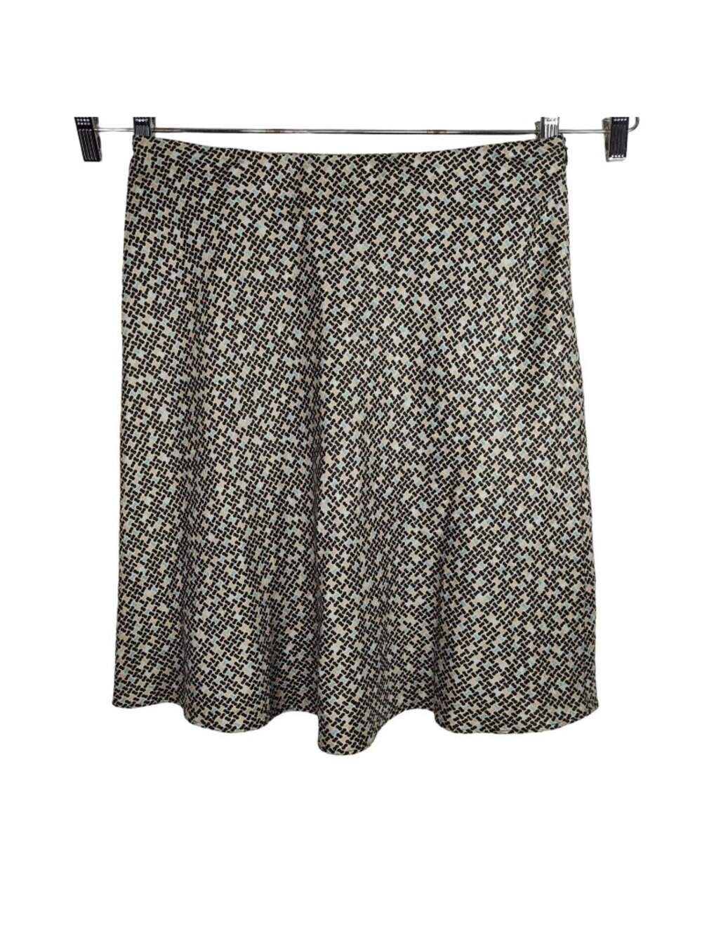 Charter Club Tan Black Blue Silk A-line Skirt Women Size 12P Vintage 90s Y2K
